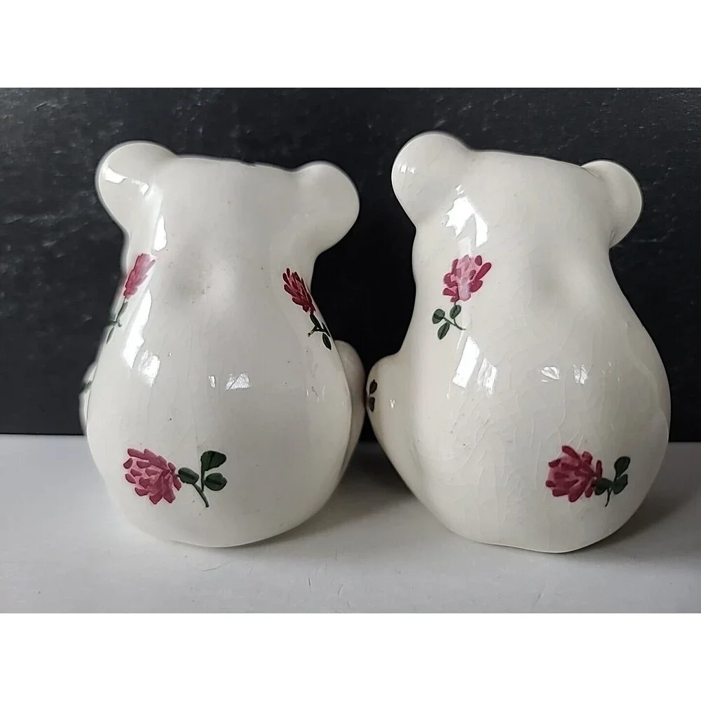 Plichta London England Floral Bear Ceramic Salt And Pepper Shakers Vintage, READ